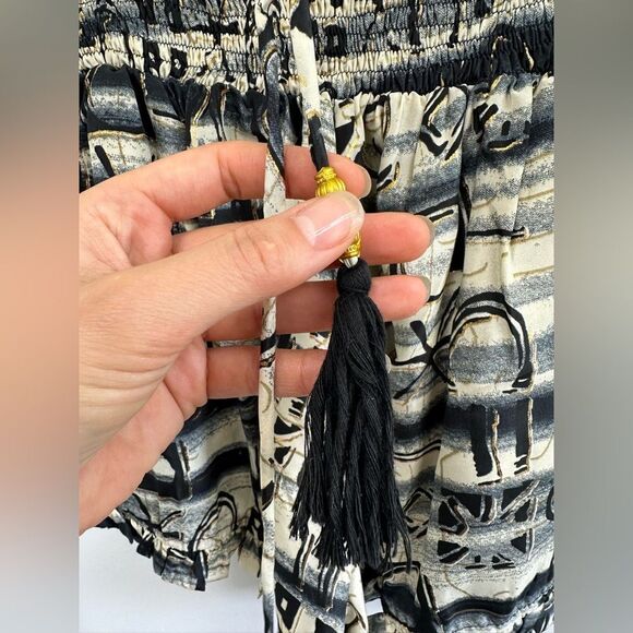 Black Silk Two Piece Halter Top & Short Set Handmade Indian Tribal Print Size S - Picture 11 of 16